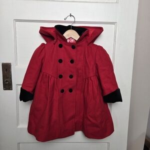 3T GIRLS - Chic Red Kids Cape Coat with Hood, Made In England EUC B62